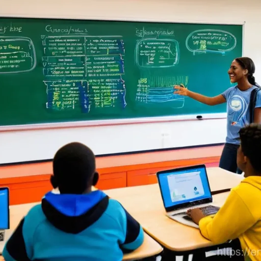 코딩교육지도사와 학습 도구 제작 사례 - **Prompt 1: The "Aha!" Moment in a Modern Coding Classroom**
    "A vibrant, brightly lit classroom ...