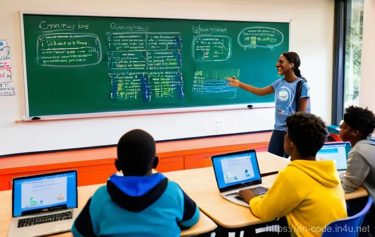 코딩교육지도사와 학습 도구 제작 사례 - **Prompt 1: The "Aha!" Moment in a Modern Coding Classroom**
    "A vibrant, brightly lit classroom ...