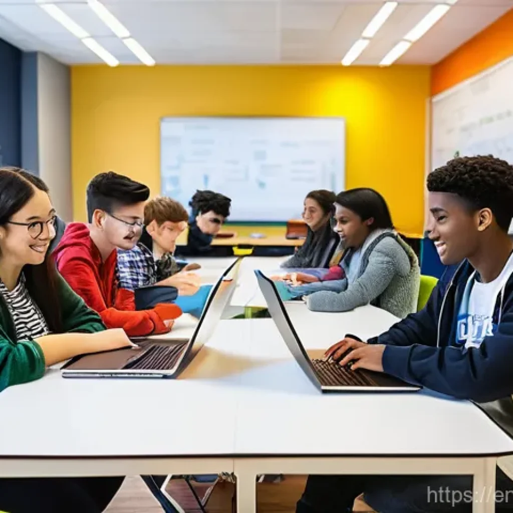 코딩교육지도사 업무의 최신 트렌드 - **Prompt:** A diverse group of young adult students (aged 18-24) in a bright, modern learning hub. T...