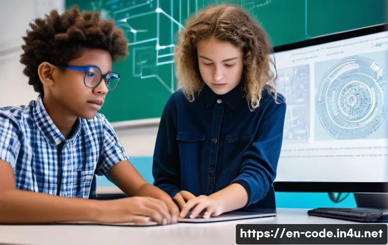 코딩교육지도사와 교육 상담 사례 분석 - **Prompt:** A diverse group of young students (around 15-18 years old), fully dressed in casual cont...