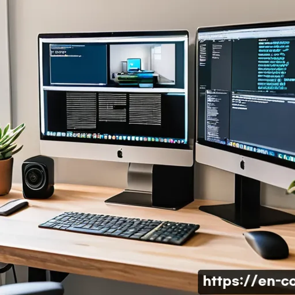 코딩교육지도사로서 프리랜서 활동하기 - A modern freelance coding instructor’s home office setup featuring a clean, well-lit desk with dual ...