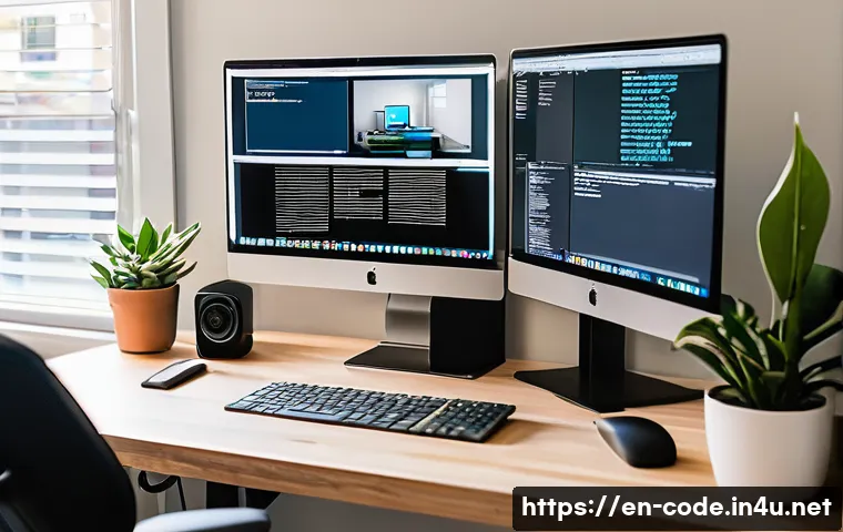 코딩교육지도사로서 프리랜서 활동하기 - A modern freelance coding instructor’s home office setup featuring a clean, well-lit desk with dual ...