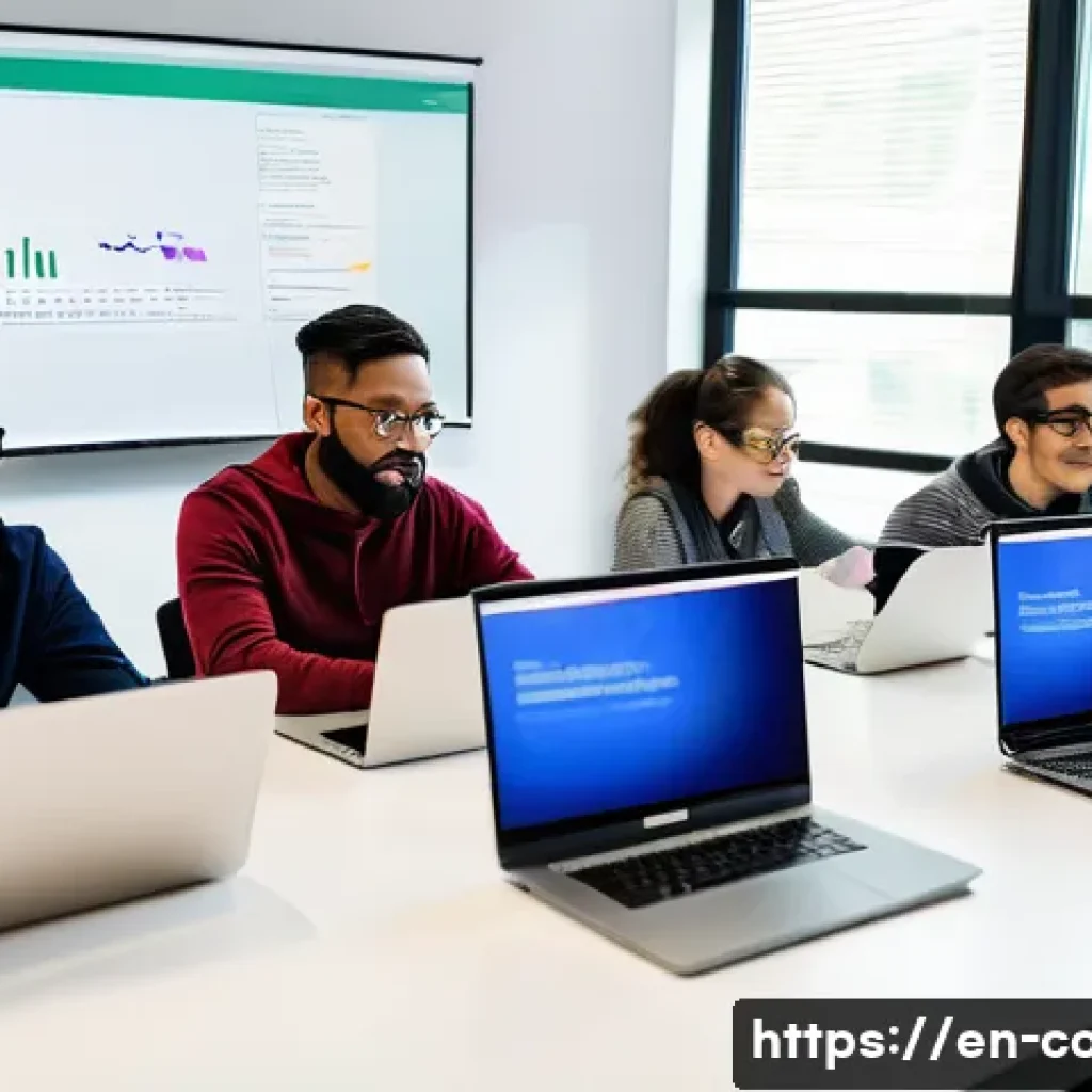 코딩교육지도사와 취업 정보 사이트 - A modern online coding class scene showing a diverse group of adult students attentively watching a ...