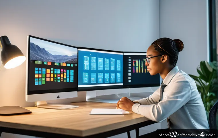 코딩교육지도사 자격증 취득 후 해야 할 일 - A professional coding instructor in a modern home office, surrounded by multiple screens displaying ...