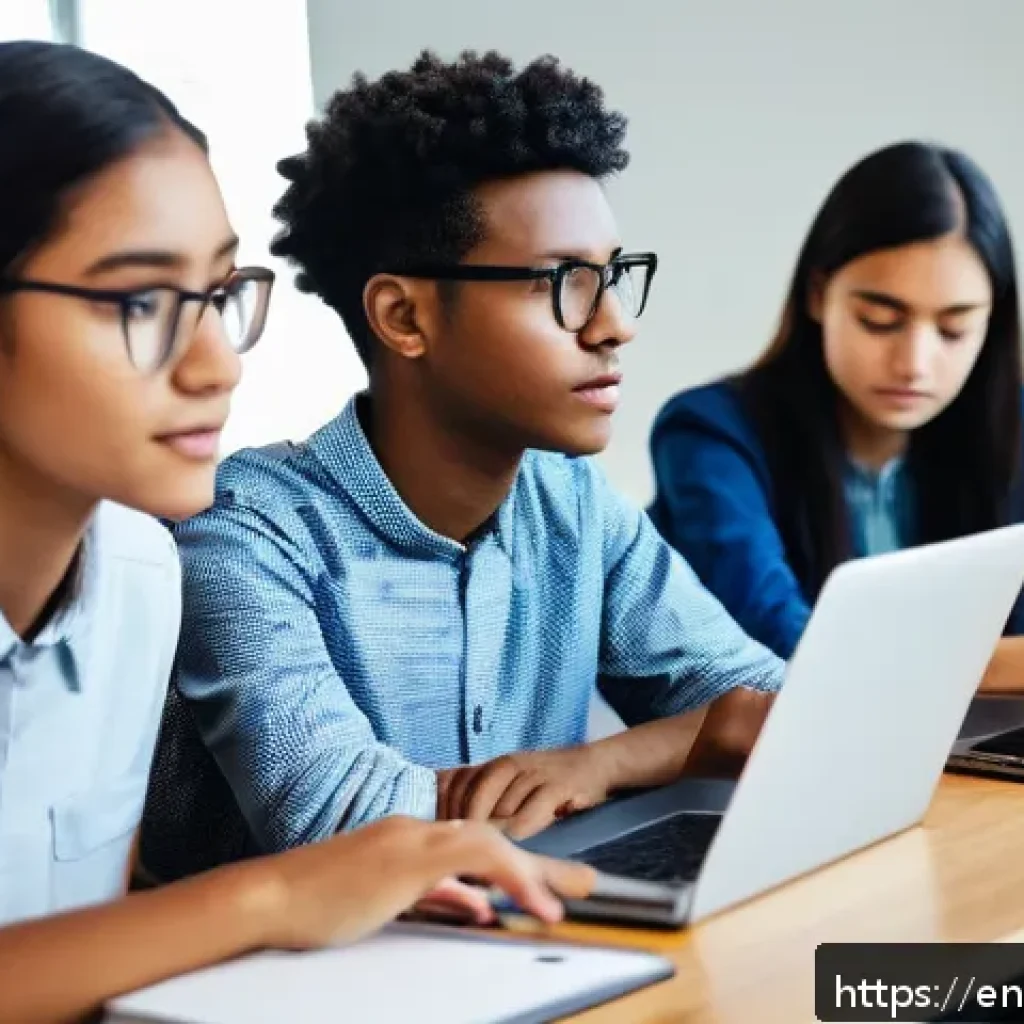 코딩교육지도사 직무에서의 문제 해결 사례 - A modern classroom scene featuring diverse young adult students engaged in pair programming on lapto...