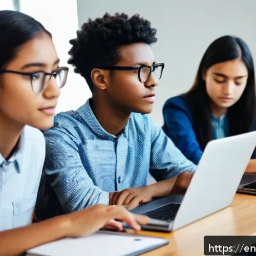코딩교육지도사 직무에서의 문제 해결 사례 - A modern classroom scene featuring diverse young adult students engaged in pair programming on lapto...