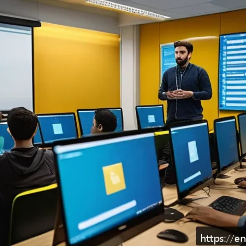 코딩교육지도사 자격증 취득 시 유리한 학력 - A modern classroom scene showing a diverse group of adult students attentively learning coding from ...